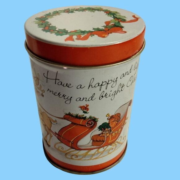 Swiss Colony Small Canister Tin Have a Happy Light Merry Bright Christmas Elf - Picture 1 of 8